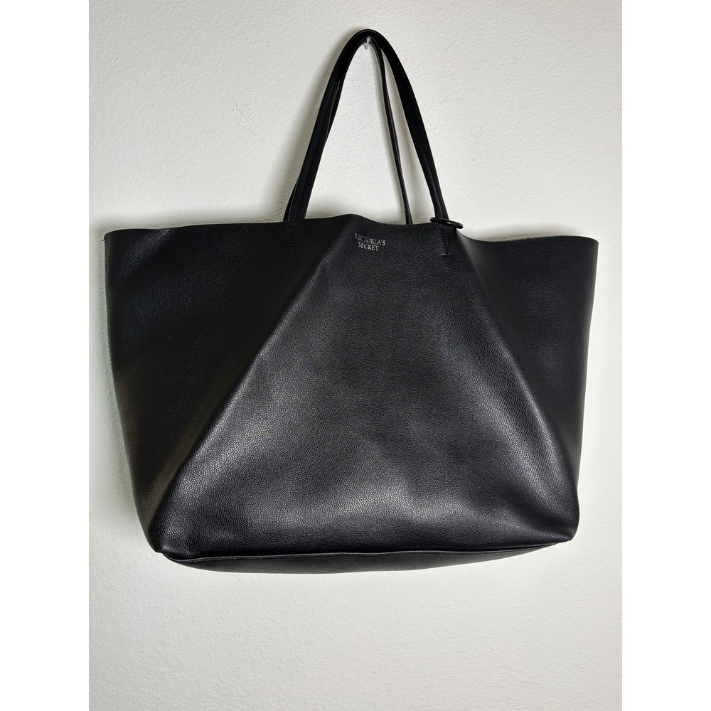 Victoria's Secret Black Pebbled Faux Leather Large Tote Bag Shopper Shoulder Bag
